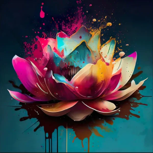 Pink Lotus Paint Splash on Teal t-shirt design